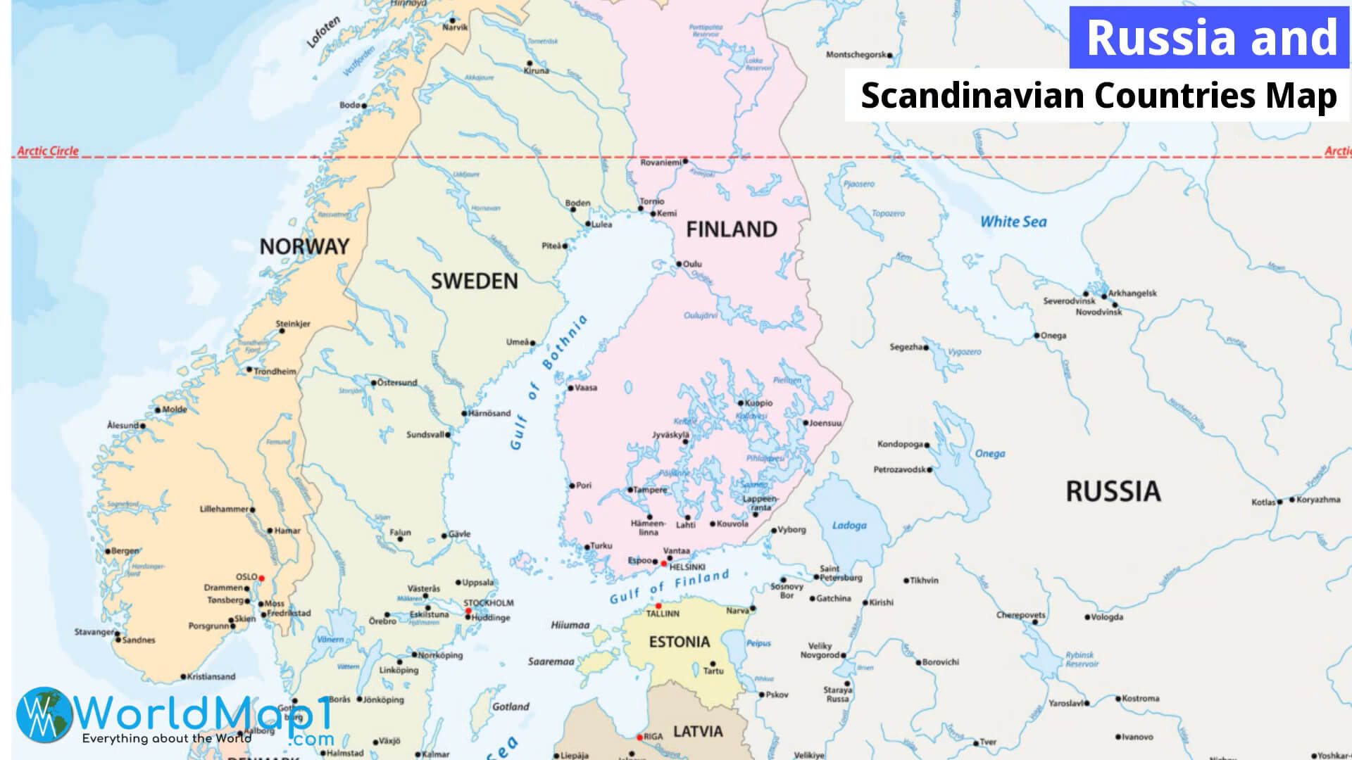 Carte de la Russie et des pays scandinaves